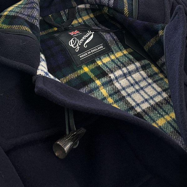 Gloverall Morris Men's Retro Duffle Coat in Navy with Dress Gordon Check Close Up
