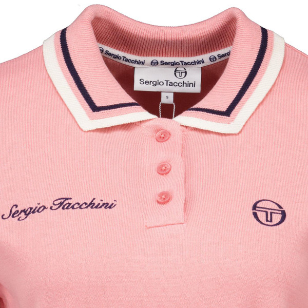 Sergio Tacchini Sofia Women's Retro Knitted Polo Shirt in Quartz Pink close up