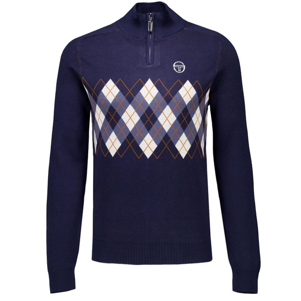 Sergio Tacchini Sangro Argyle Knit Funnel neck Jumper in Maritime Blue 