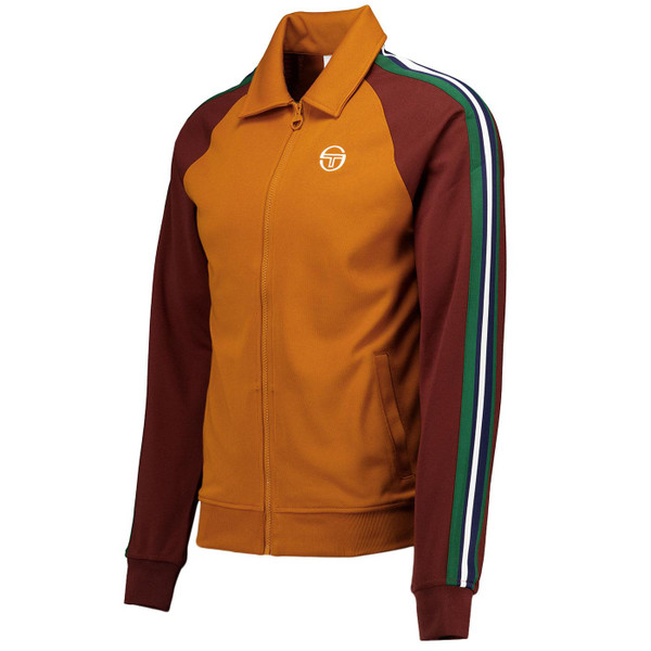 Sergio Tacchini Renshaw Retro 90s Shirt Collar Track Top in Pumpkin Spice Pictured from side