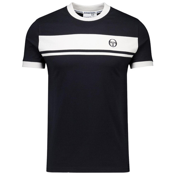 Sergio Tacchini Master Retro 80s Stripe Panel Ringer T-shirt in Black and Glacier Grey