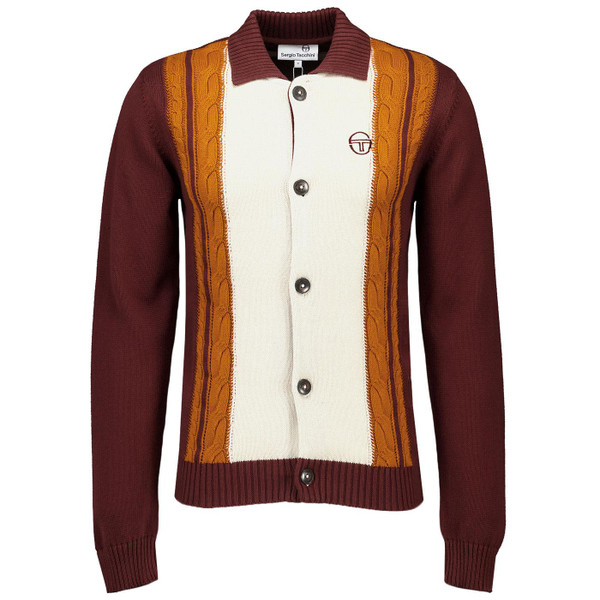 Picture of Sergio Tacchini Bruni Men's Mod Cable Knit Jacket in Bitter Chocolate taken from front