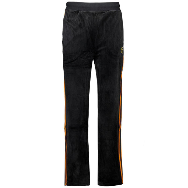 Sergio Tacchini Gabiano Retro 80s Velour Stripe Tracksuit Bottoms in Black pictured from front