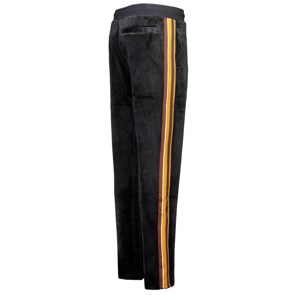 Sergio Tacchini Gabiano Retro 80s Velour Stripe Tracksuit Bottoms in Black pictured from side at back