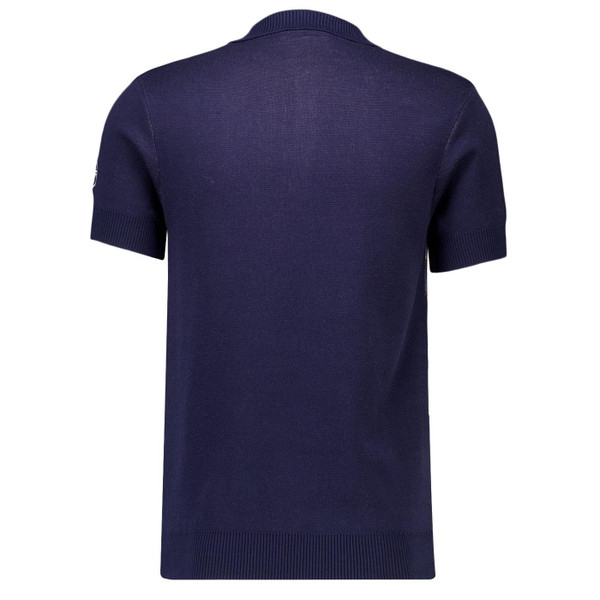 Back picture of the Sergio Tacchini Carezzo Men's Mod Argyle Knit Polo Shirt in Maritime Blue