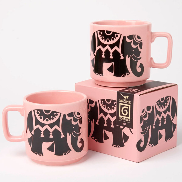 Gift boxed Magpie x Hornsea Pottery Retro 70s Pink Elephant Mug