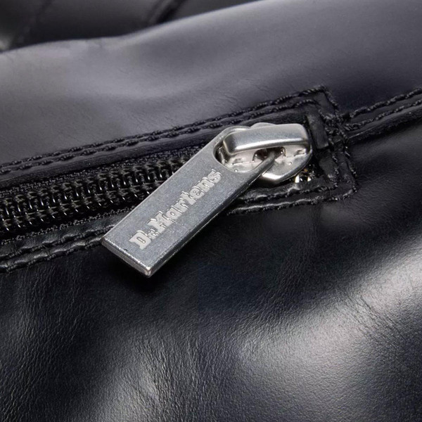 Dr Martens Anistone Women's Knee High Biker Boots in Black Orleans Leather 42669001 close up on zipper