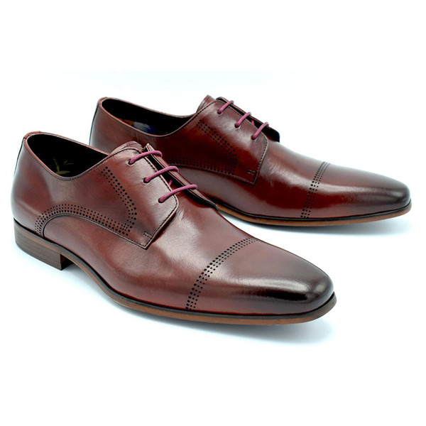 Paolo Vandini Galvin Men's Mod Smart Shoes in Burnished Bordo Leather Both Shoes