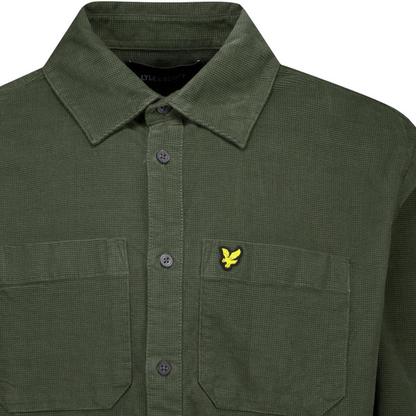 lyle and scott mens lightweight needle cord long sleeve shirt deep depths green