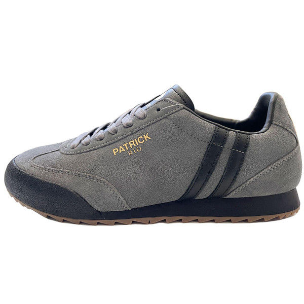 Patrick Rio Men's Retro 80s Suede Terrace Trainers in Charcoal and Black pictured from side