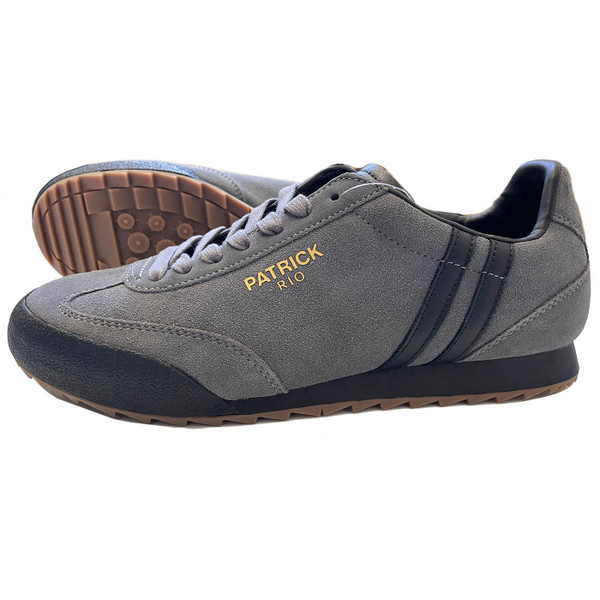 Patrick Rio Men's Retro 80s Suede Terrace Trainers in Charcoal and Black picture of outsole
