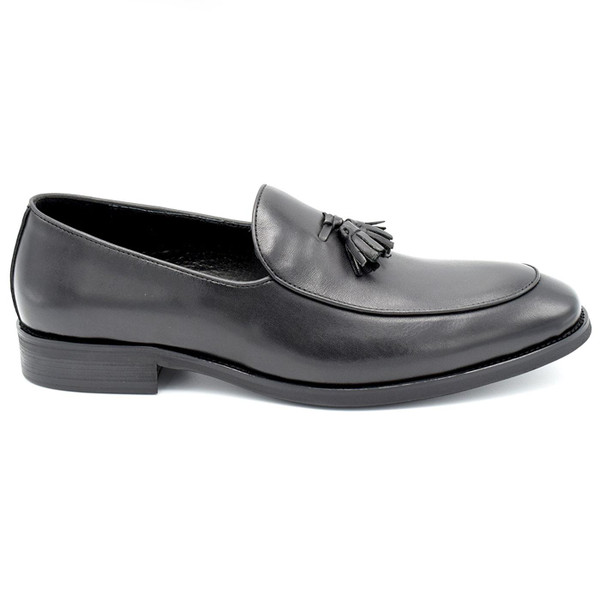 Paolo Vandini Nottage Mod Tassel Loafer Shoes in Black Leather pictured from side