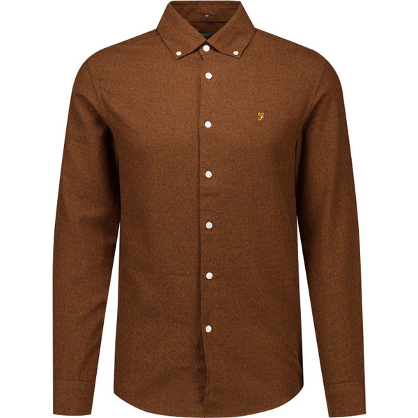 farah vintage mens ali casual fit button down twill long sleeve shirt burnt ochre