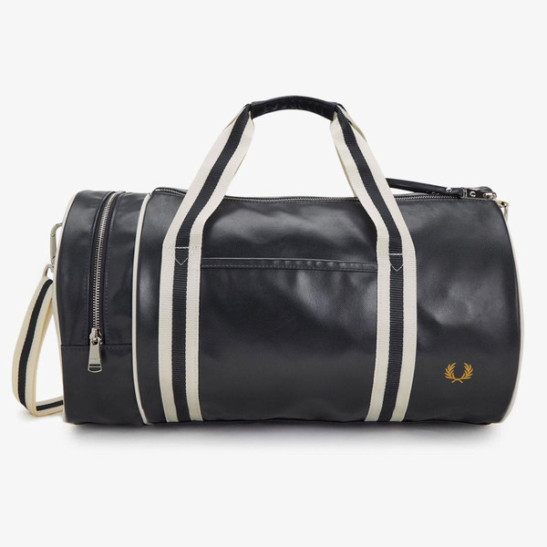 Fred Perry Retro 70s Northern Soul Classic Barrel Bag in Navy and Ecru L7255 635 Fred Perry Retro 70s Northern Soul Classic Barrel Bag in Navy and Ecru L7255 635