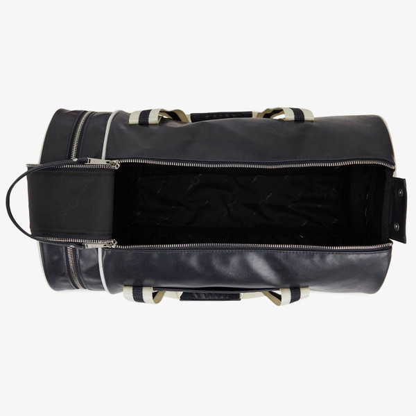 Fred Perry Retro Classic Barrel Bag in Navy and Ecru L7255 635 pictured from above Fred Perry Retro Classic Barrel Bag in Navy and Ecru L7255 635 pictured from above