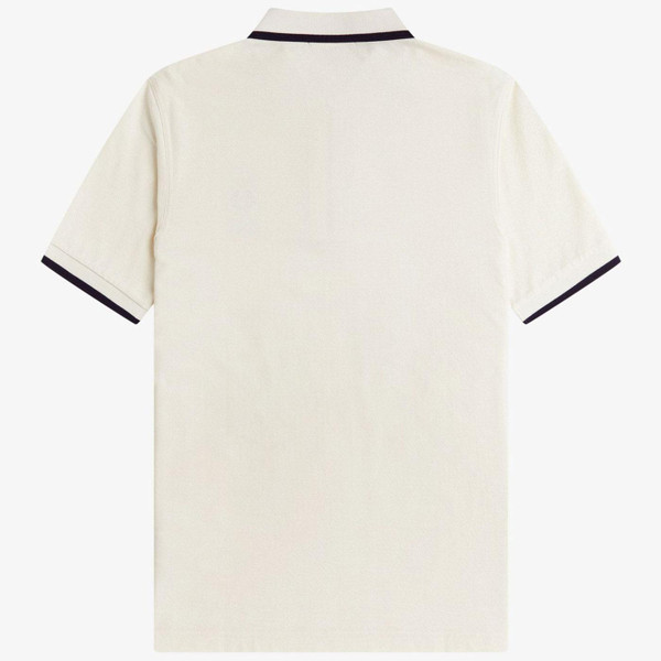 Fred Perry Men's Mod Zip Neck Crepe Pique Polo Shirt in Ecru pictured from back