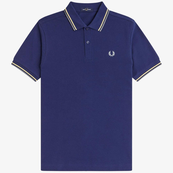 Fred Perry M3600 Twin Tipped Polo Shirt in French Navy, Champions Gold And Stockport Blue