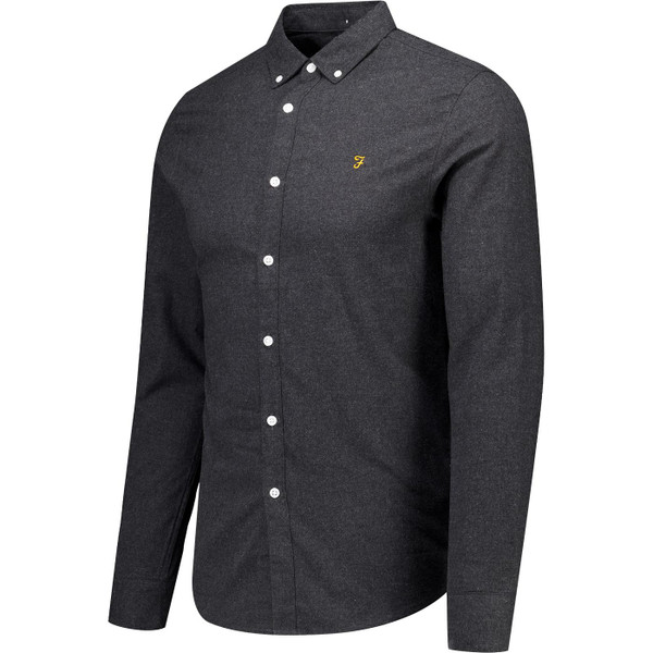 farah vintage mens milners mod brushed twill slim fit long sleeve shirt charcoal