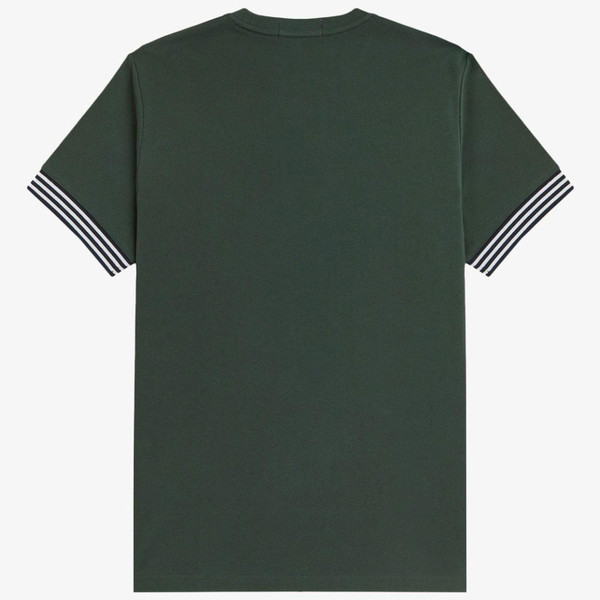 Fred Perry M7707 Retro Stripe Cuff Pique T-shirt in Court Green X89 pictured from back