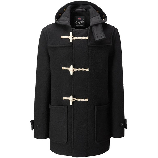 Gloverall Mid Monty Mod 60s Wool Duffle Coat in Black