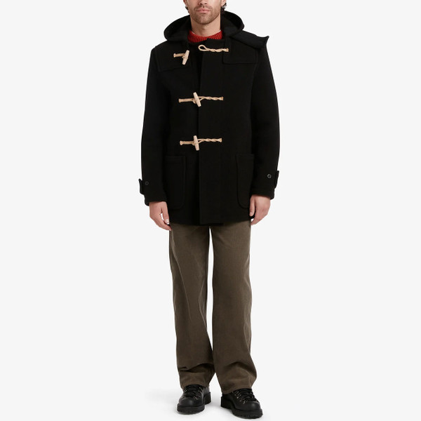Full length image of Gloverall Mid Monty Mod 60s Wool Duffle Coat in Black