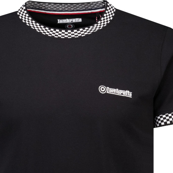 lambretta mens retro 70s two tone ringer neck tshirt black