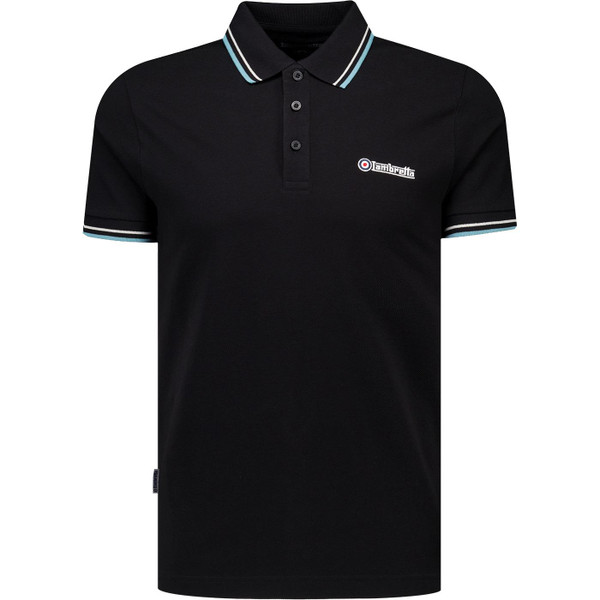 lambretta mens retro mod twin tipped pique polo tshirt black smoke blue