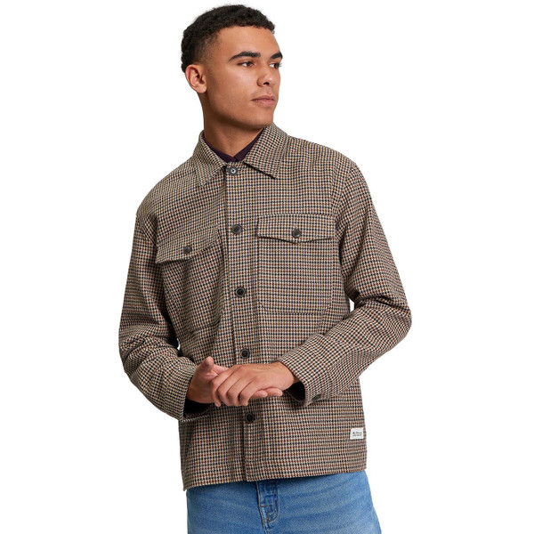 Ben Sherman Men's Mod Houndstooth Check Chore Jacket in Brown pictured on model