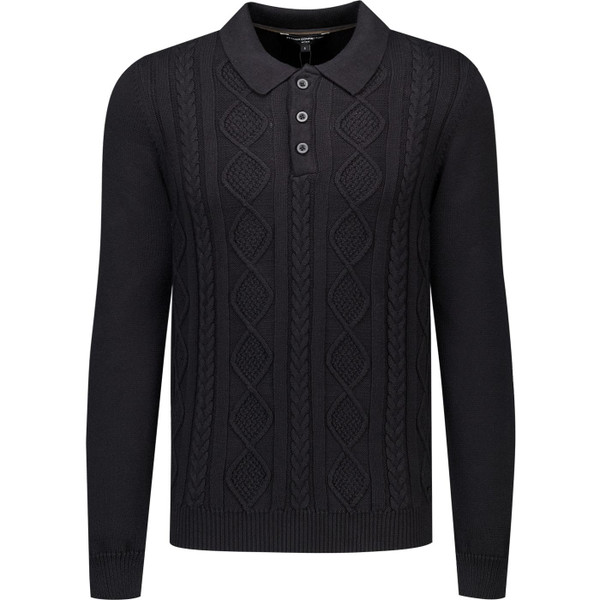 french connection mens cable knit polo neck jumper black