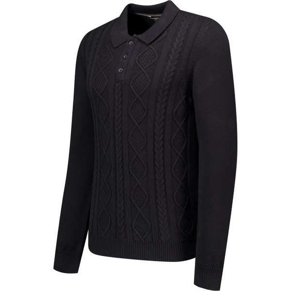 french connection mens cable knit polo neck jumper black