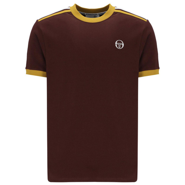 Sergio Tacchini Trieste Men's Retro Stripe Sleeve Ringer T-shirt in Bitter Chocolate