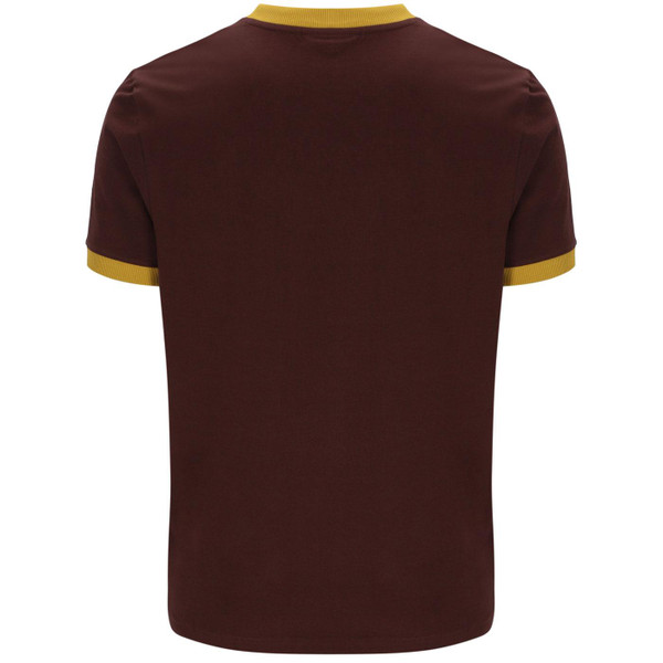 Sergio Tacchini Trieste Stripe Sleeve Ringer T-shirt in Bitter Chocolate pictured on mannequin from back