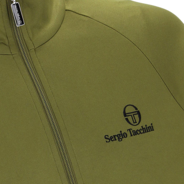 Sergio Tacchini New Dallas Retro 80s Track Top in Avocado close up on logo and zip
