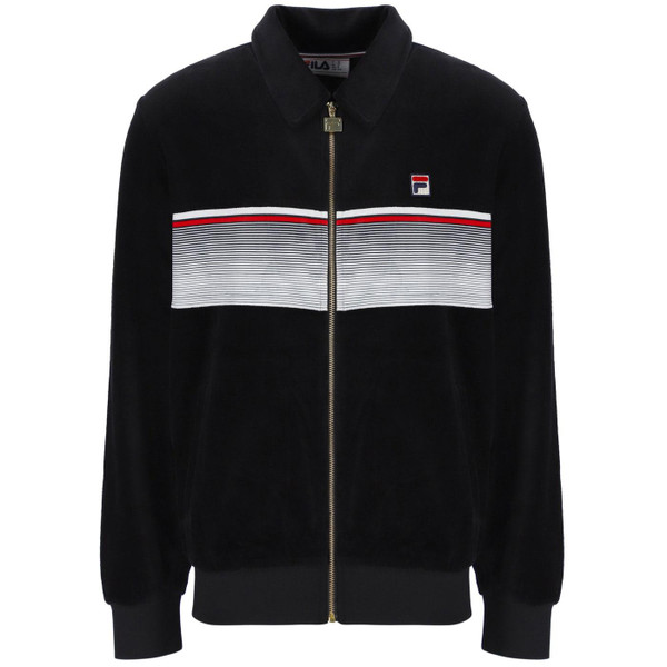 Fila Vintage Malakai Retro 80s Stripe Velour Track Jacket in Black