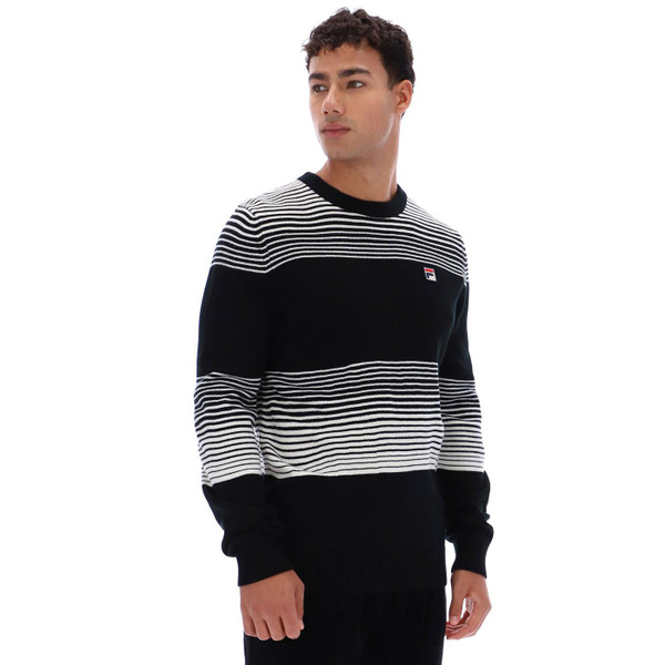 Fila Vintage Connor Retro Gradient Stripe Knitted Jumper in Black pictured on model