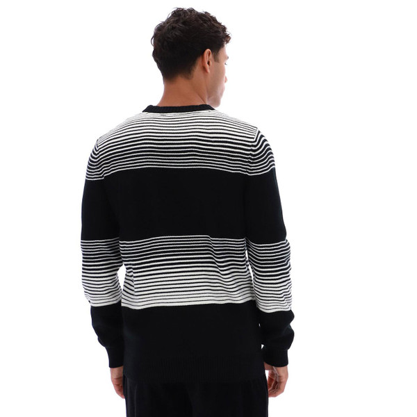 Fila Vintage Connor Retro Gradient Stripe Knitted Jumper in Black pictured on model from back