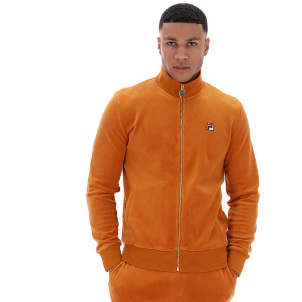 Fila Vintage Nero Retro 80s Velour Track Jacket in Pumpkin Spice pictured on model
