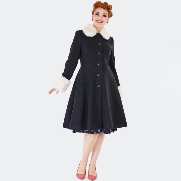 Voodoo Vixen Retro 40s Faux Fur Trim A-line Coat