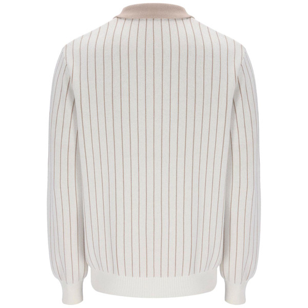 Fila Vintage Kobe Men's Mod Stripe Knitted Polo Shirt in Gardenia pictured on mannequin back view Fila Vintage Kobe Men's Mod Stripe Knitted Polo Shirt in Gardenia pictured on mannequin back view