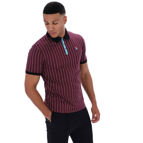 Fila Vintage BB1 Retro Pinstripe Borg Tennis Polo Shirt in Fig Model photo