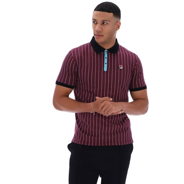 Fila Vintage BB1 Retro Pinstripe Borg Tennis Polo Shirt in Fig Model photo front view