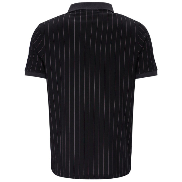 Fila Vintage BB1 Pinstripe Borg Tennis Polo Shirt in Black and Charcoal back picture on mannequin