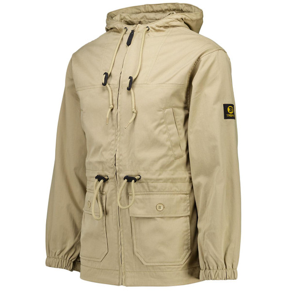 Trojan Men's Mod Badged Peached Twill Parka Jacket in Stone Side Photo