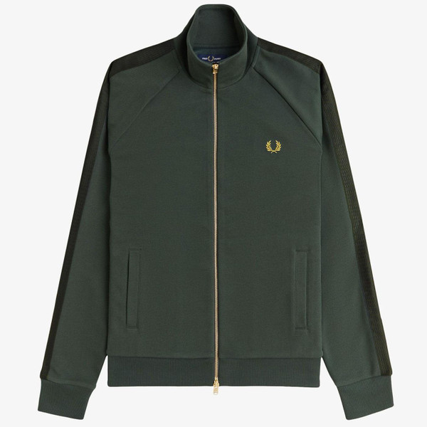 Fred Perry Dash Taped Retro Track Jacket in Court Green Pictured from front