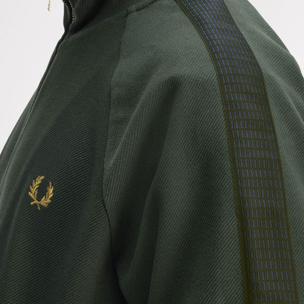 Fred Perry Dash Taped Retro Track Jacket in Court Green Pictured from side close up