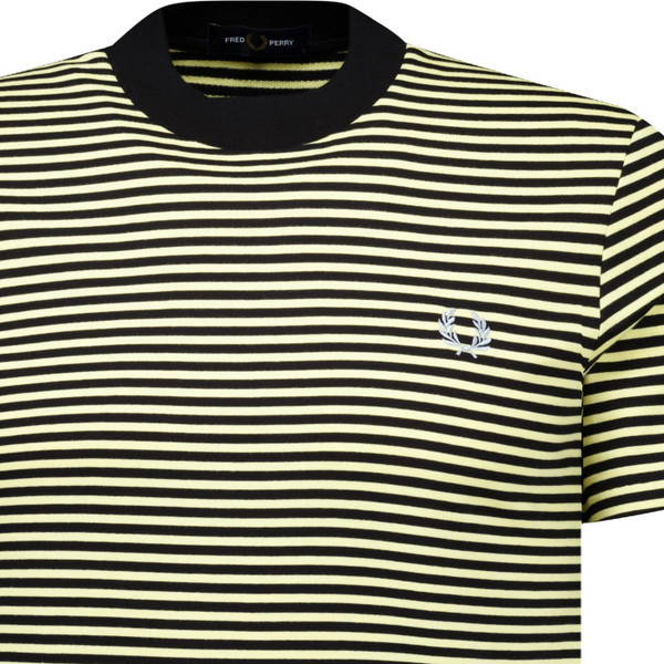 fred perry mens fine stripe heavyweight terry tshirt black yellow