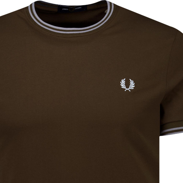 fred perry mens mod twin tipped plain coloured tshirt tobacco brown