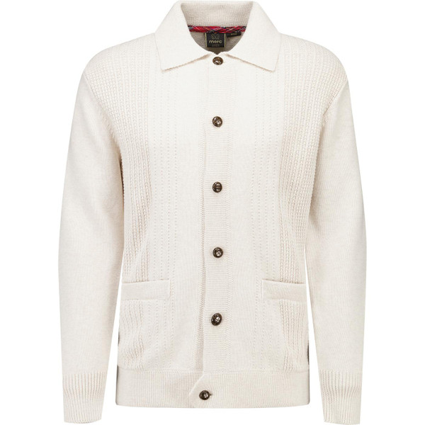 merc london mens lotto textured knit button through collared 
cardigan ecru marl
