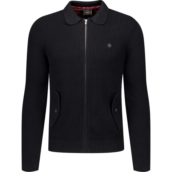 merc london mens caserne ribbed knit zip through cardigan black