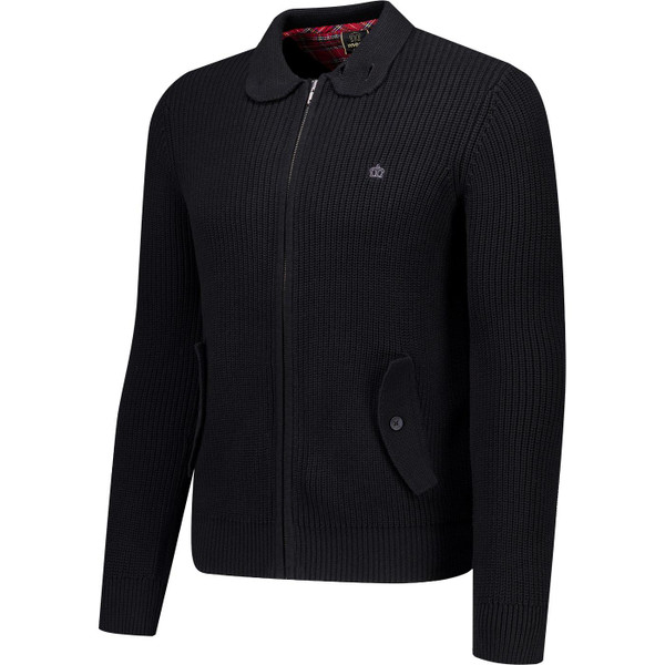 merc london mens caserne ribbed knit zip through cardigan black